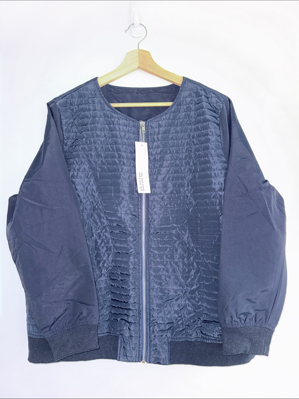 BloomChic Dark Navy Quilted Zip-Front Bomber Jacket, 14-16